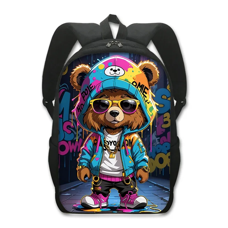 sac à dos cool avec imprimé graphique d'ours de dessin animé pour femmes et hommes, sac à dos hip hop, sacs d'école pour adolescents, sac à dos pour ordinateur portable, sac à livres