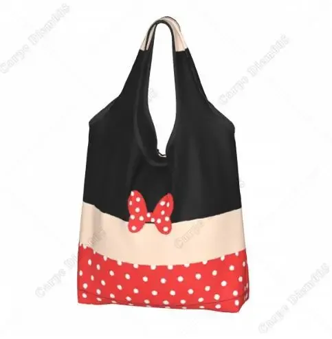 sac à provisions rick cartoon pour femme, sac fourre-tout pliable, sacs d'épicerie portables, respectueux de l'environnement, taille unique, pois, nœud