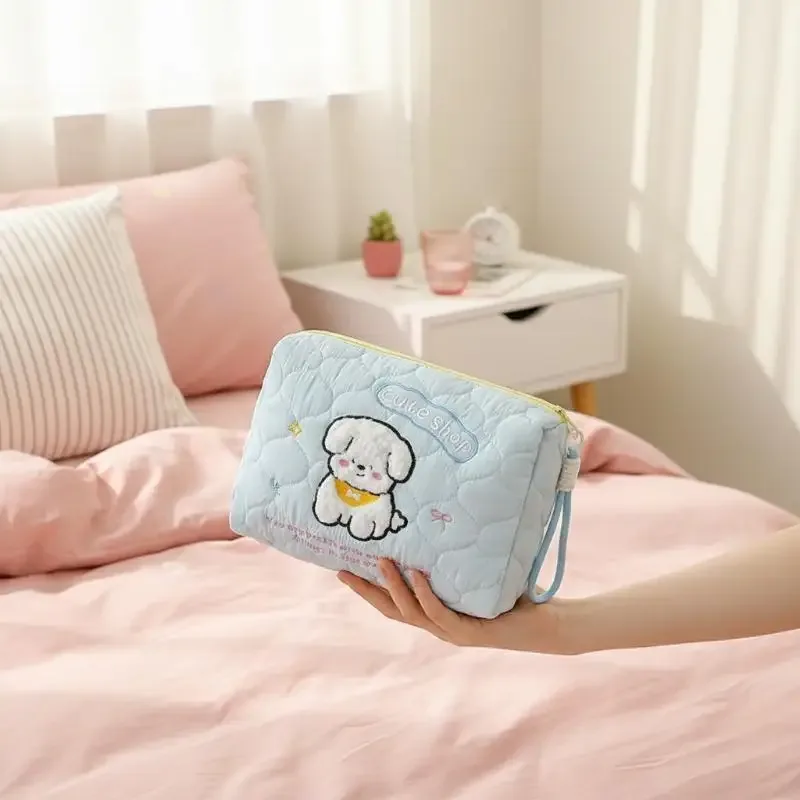 sac de rangement de voyage, sac de rangement pour femme avec motif de chien de dessin animé, trousse de maquillage de grande capacité, trousse de maquillage portable multifonctionnelle