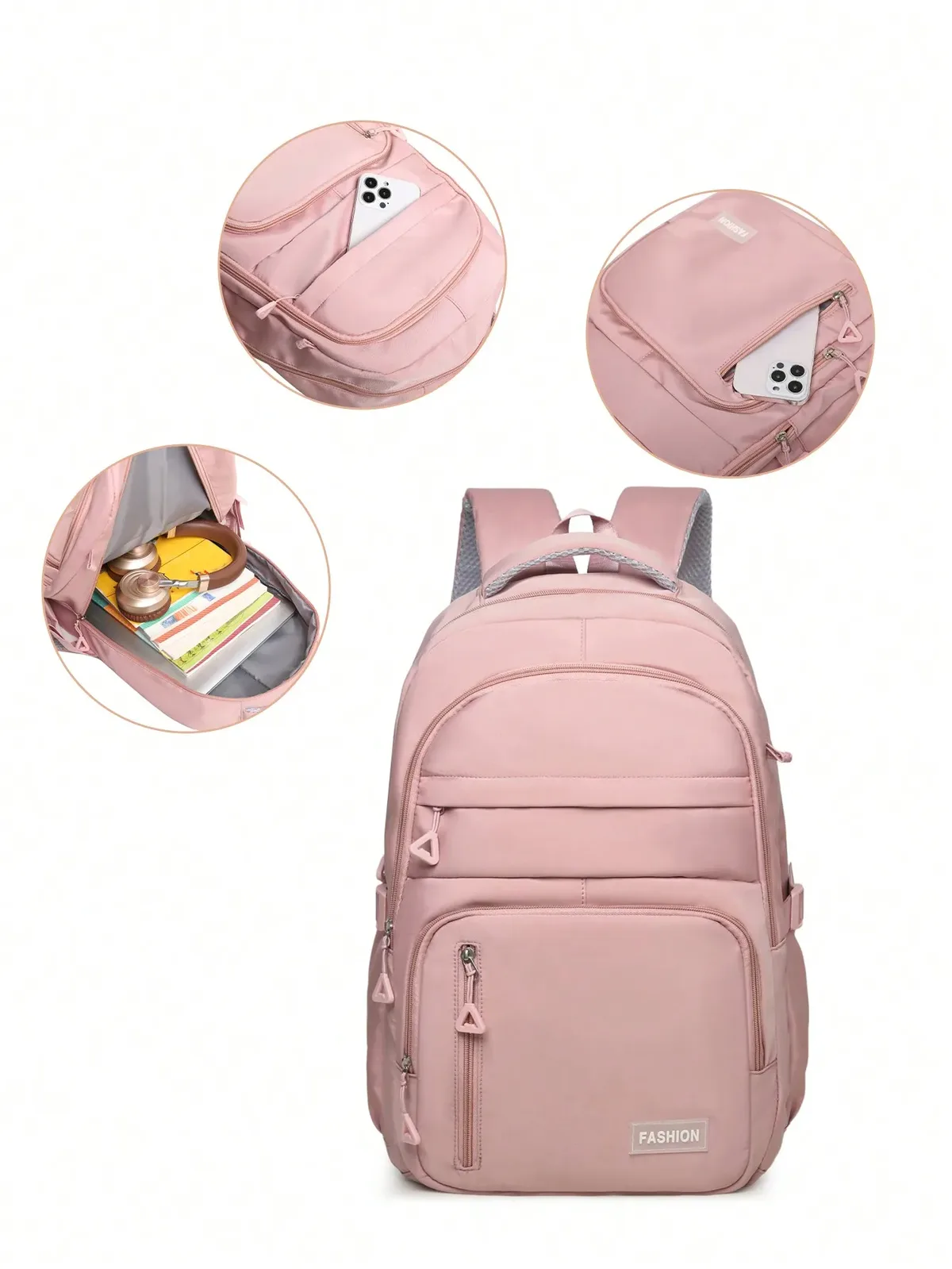 Sac à dos tendance en nylon léger de couleur unie, multifonctionnel, grande capacité, pratique, idéal pour les étudiants, adapté à un usage quotidien