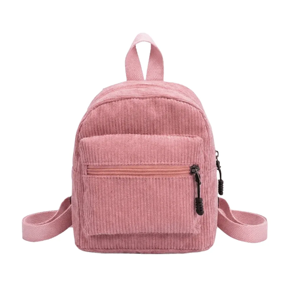 mini sac à dos polyvalent en velours côtelé de couleur unie, léger, avec fermeture éclair, double bandoulière, portable, multi-poches, sac à dos de jour, décontracté, pour voyage