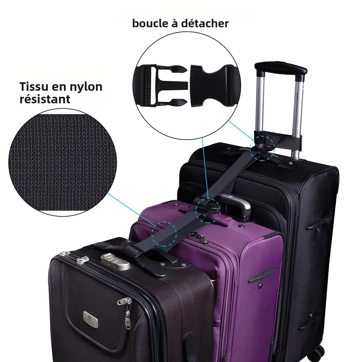 connecteur de sangle de bagage réglable – attache de bagage en nylon durable en forme de t avec boucle amovible pour un voyage sécurisé