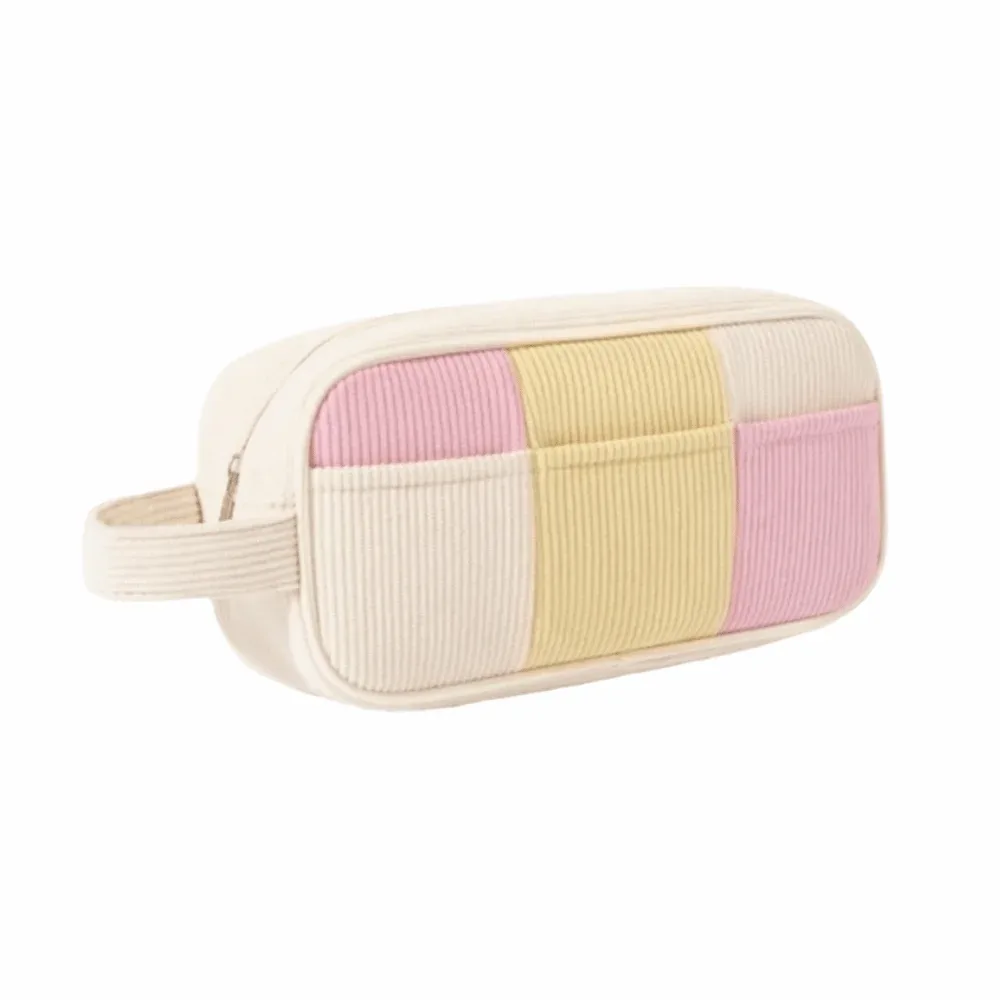 trousse de maquillage femme grande capacité motif rayé couleur macaron sac cosmétique portable à main étui de rangement maquillage