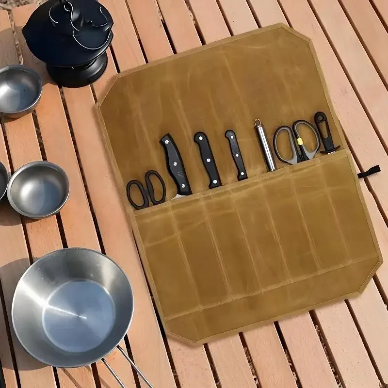 étui à couteaux de chef en toile cirée, plusieurs compartiments, sac de rangement durable pour outils de cuisine, étui de transport pour la cuisine à domicile et en extérieur