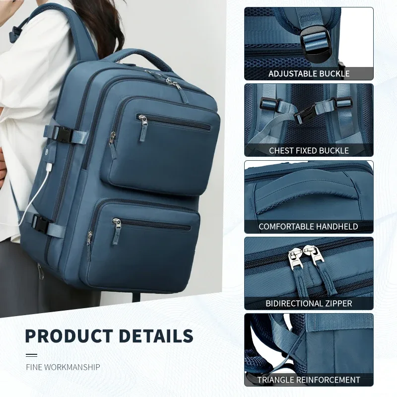 Grand sac à dos de voyage pour femmes et hommes, sac de cabine multifonctionnel pour avion, étanche, avec chargeur USB, antivol