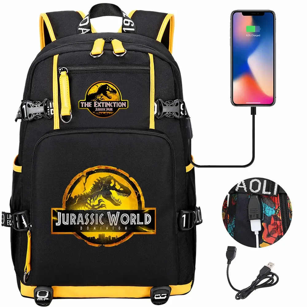 jurassic park world dinosaure sac à dos usb grande capacité étudiant mochila femmes hommes ordinateur portable garçon fille enfants retour à l'école livre sacs