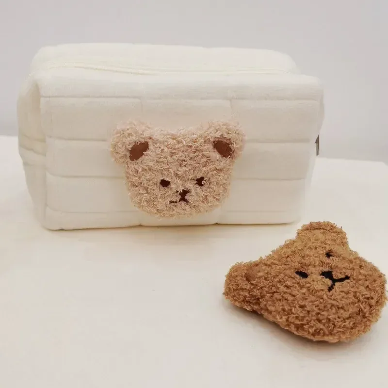 trousse de toilette portable ours mignon pour bébé, sacs à cosmétiques, pochette à couches, organisateur d'articles pour bébé, sac à cluth en coton réutilisable pour maman