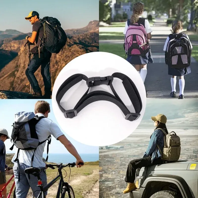 sangle de poitrine tactique en nylon noir pour sac à dos, réglable avec double boucle à dégagement rapide, pour camping en extérieur, sangle de sac de poitrine en sangle.