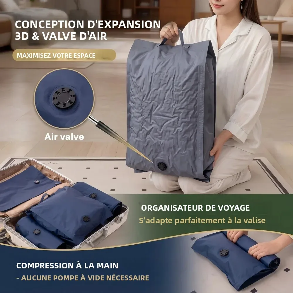 sacs de compression réutilisables pour voyage, sacs de rangement sous vide pour vêtements et valises, sacs gain de place pour les essentiels de voyage et de déménagement
