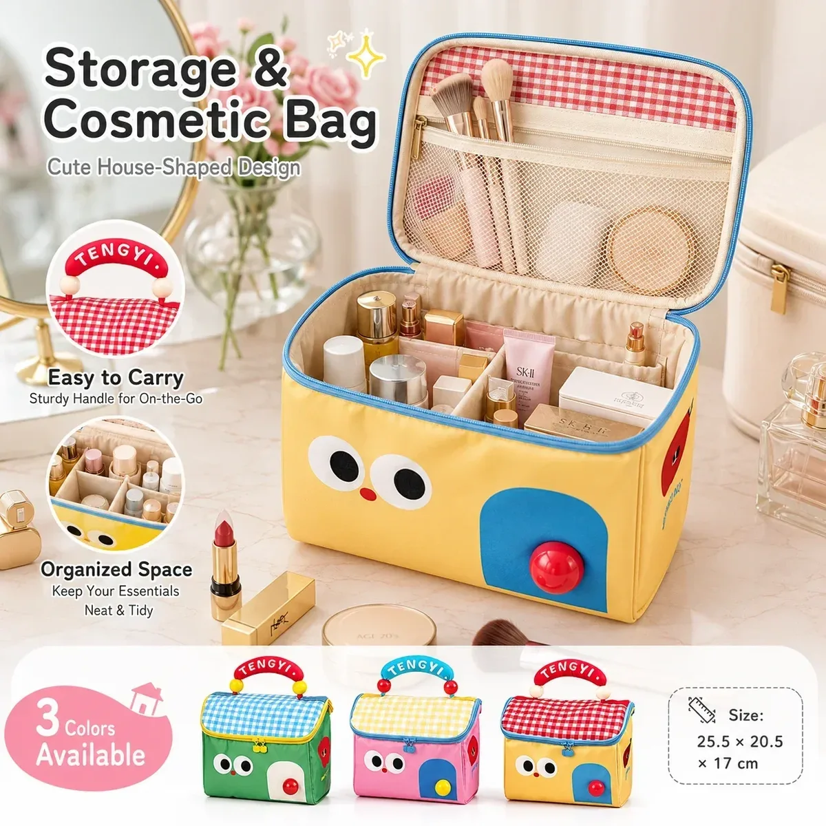 pochette de rangement mignonne pour la maison, trousse de maquillage grande capacité, sac fourre-tout isotherme pour le déjeuner