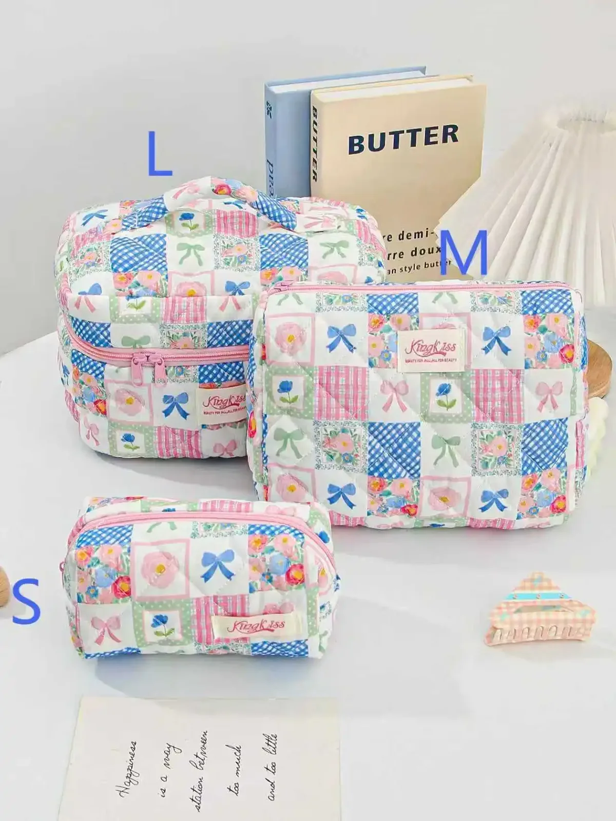 sac de maquillage en coton matelassé pour femmes, 1 pièce, mignon, fermeture éclair, organisateur de cosmétiques, sac à main en tissu en forme de boîte, trousse de toilette portable pour filles