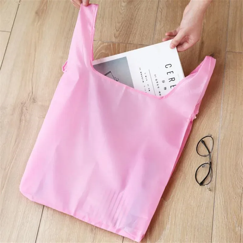 sac à provisions couleur unie écologique pliant réutilisable portable sac à bandoulière polyester pour voyage épicerie sac à provisions solide
