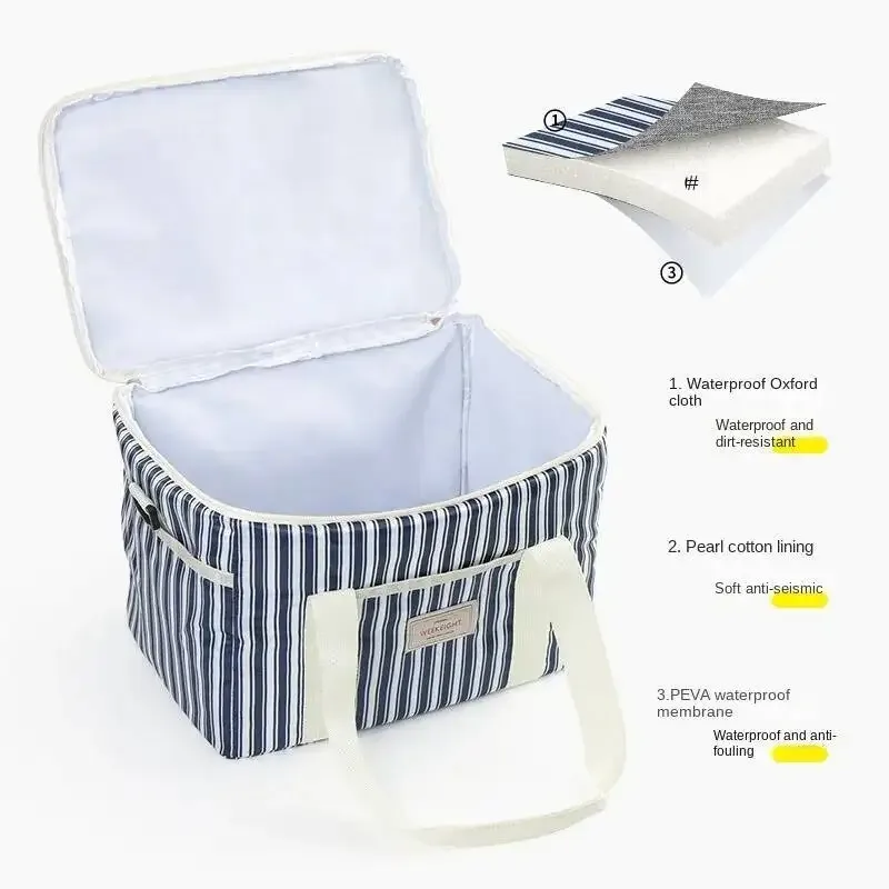 sac à bandoulière épais pour maman, sacs à main de stockage de lait maternel, sac de boîte à déjeuner isolé rayé de grande capacité