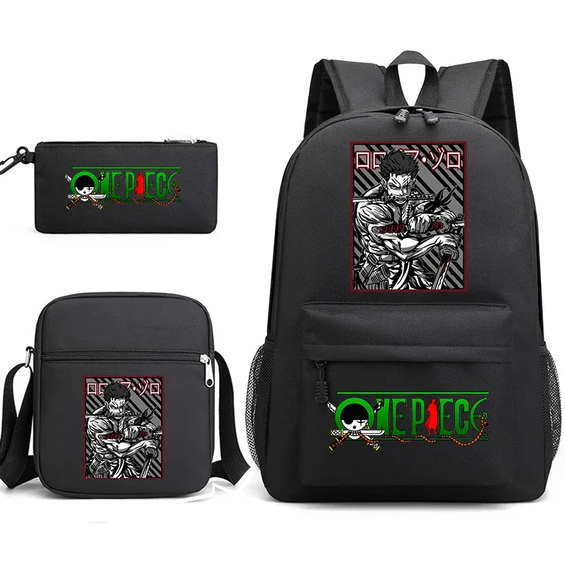 ensemble de sacs à dos graphiques one piece zoro pour enfants et adolescents avec sac à bandoulière et trousse à crayons