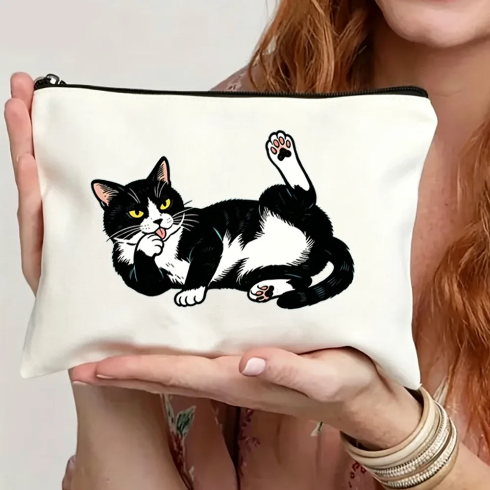 trousse de maquillage à motif chat mignon, trousse de toilette de voyage, sac de rangement multifonctionnel, r