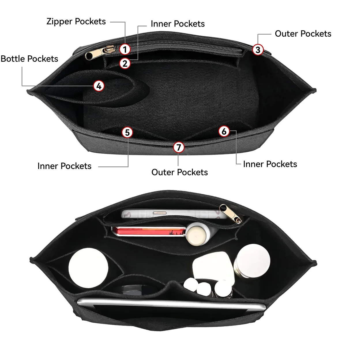 sac à insérer en feutre adapté au sac à main longchamp, sac de doublure en tissu feutré, sac de maquillage, support de voyage, organisateur de sac à main portable