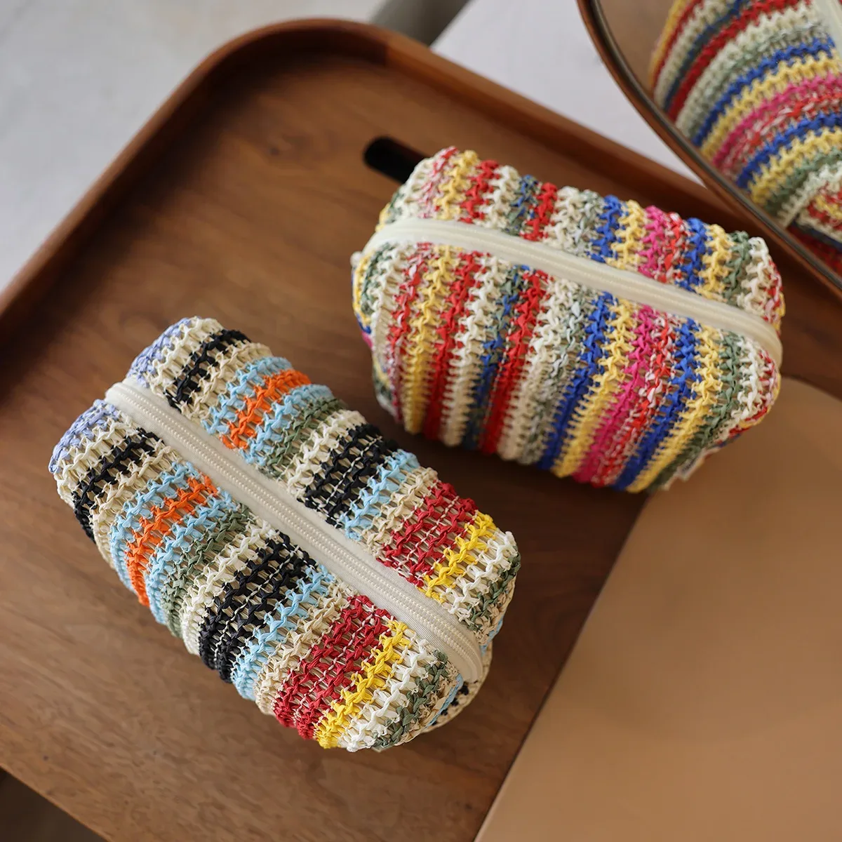 sac à cosmétiques tricoté coloré, sac à main de voyage, pochette de toilette, organisateur de cosmétiques et de soins de la peau pour femmes, sac en déplacement