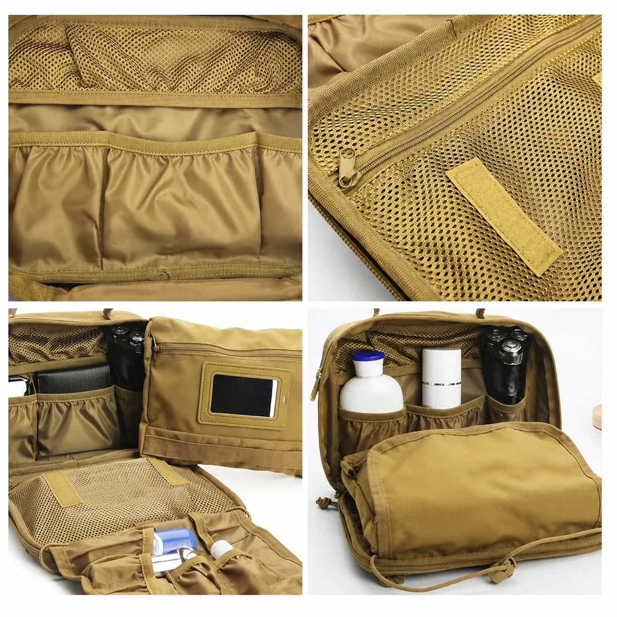 trousse de toilette tactique pour hommes, trousse de rasage et d'hygiène suspendable utilitaire pour voyage, pochette tactique molle edc
