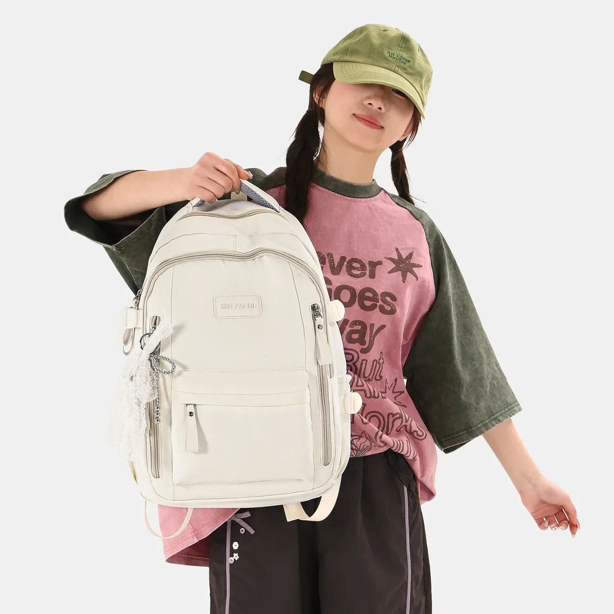 nouveau sac à dos imperméable grande capacité pour femme avec pendentif en dentelle, sacs d'école tendance pour ordinateur portable, sac de voyage mignon pour fille