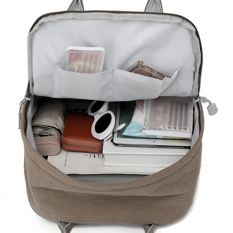 sac à dos en velours côtelé à rayures pour femme, cartable pour adolescentes, garçons, petit, harajuku, pour étudiante