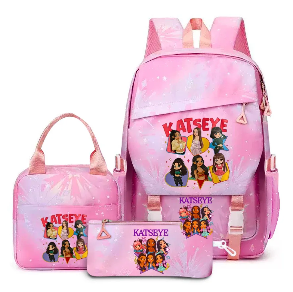 katseye musique sacs à dos 3 pièces ensembles femmes hommes lycée sacs toile kawaii adolescents sac à dos pour ordinateur portable dessin animé livre sacs yk2