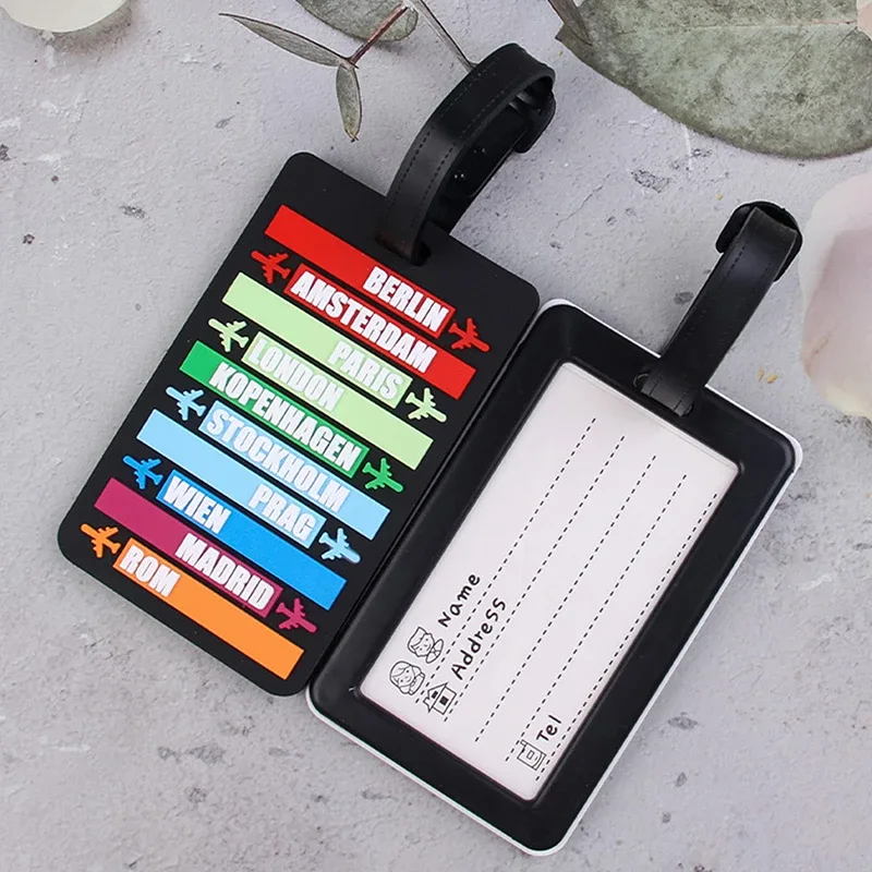 étiquette de bagage en silicone, nom du pays, valise, lettres de mode, porte-adresse, étiquette de bagage, identifiant, accessoires de voyage