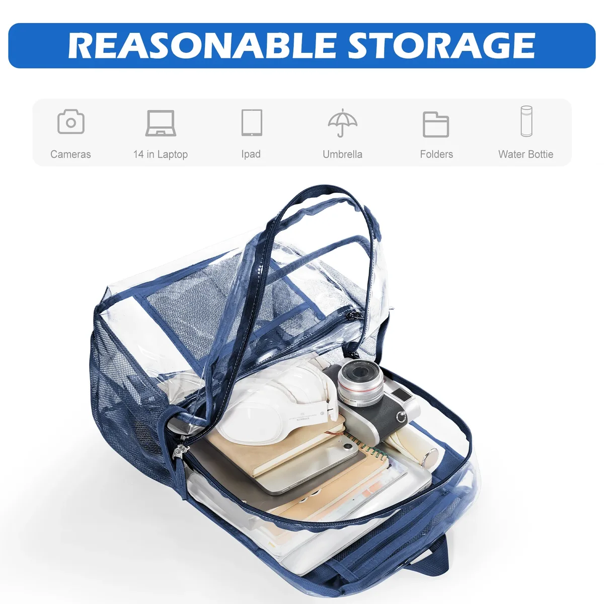 sac à dos en polyester transparent - sac à dos transparent élégant pour l'école sac à dos transparent multi-poches sac esthétique moderne décontracté 