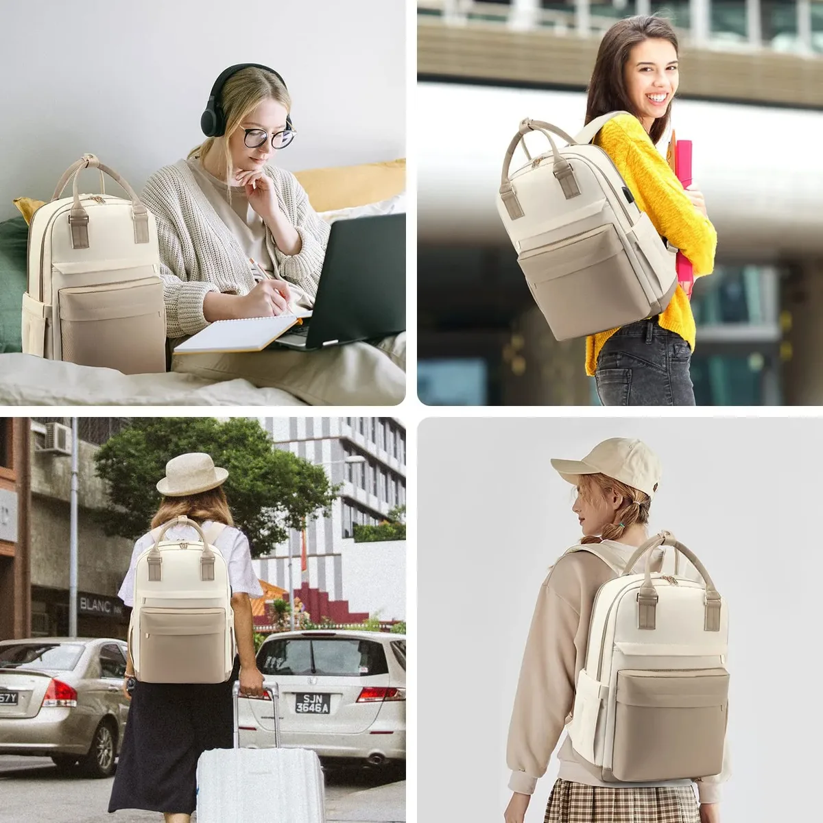 sac à dos décontracté pour femme, sac à main en nylon imperméable et tendance, sac à dos pour ordinateur portable de 15,6 pouces avec port usb pour voyage et randonnée
