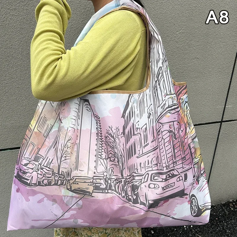 sac de courses pliable, nouvelle mode, sac de rangement d'épicerie réutilisable, sac à main à bandoulière portable en nylon, fourre-tout de voyage