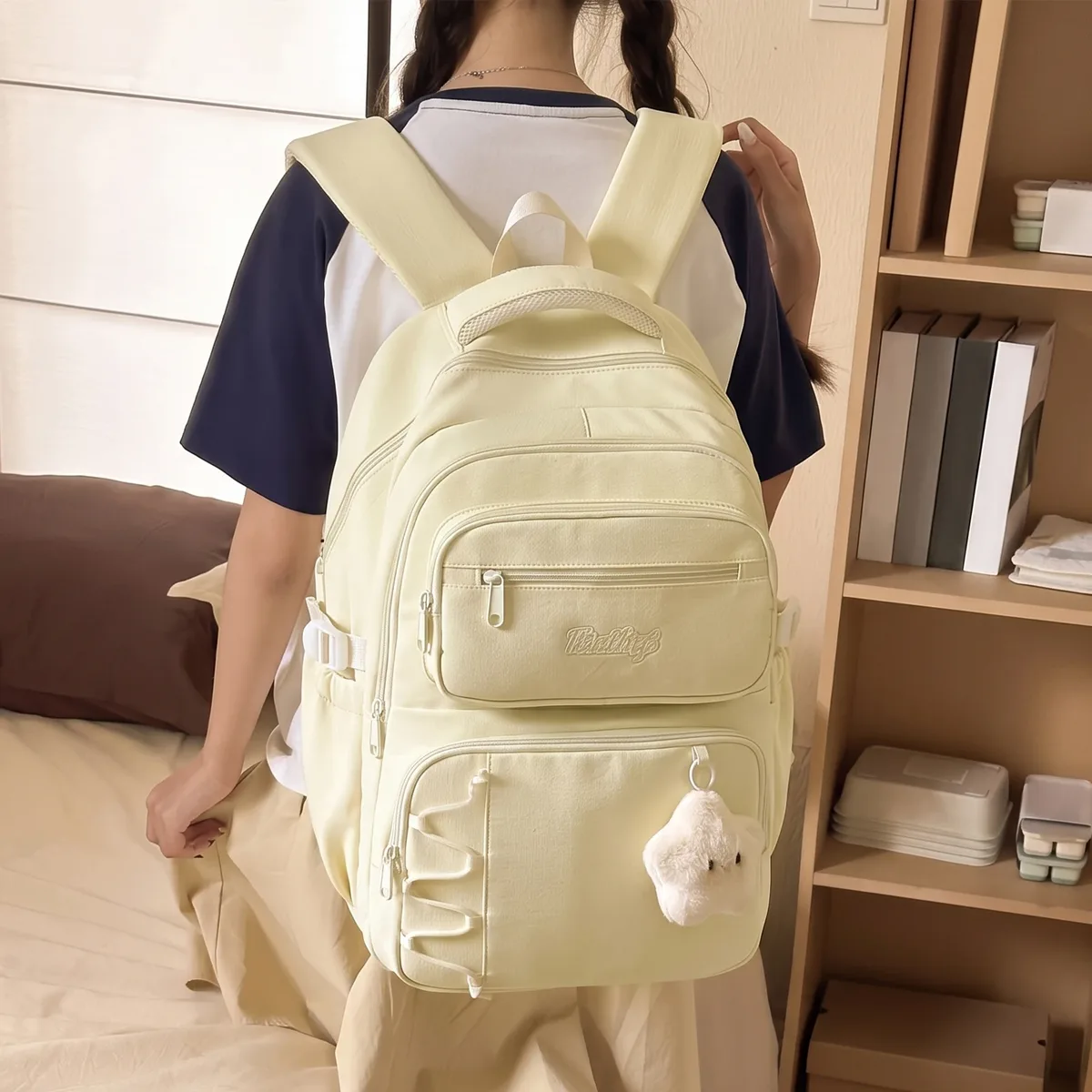 sac à dos esthétique pour jeunes femmes, style coréen, en nylon, multi-compartiments, sac de voyage