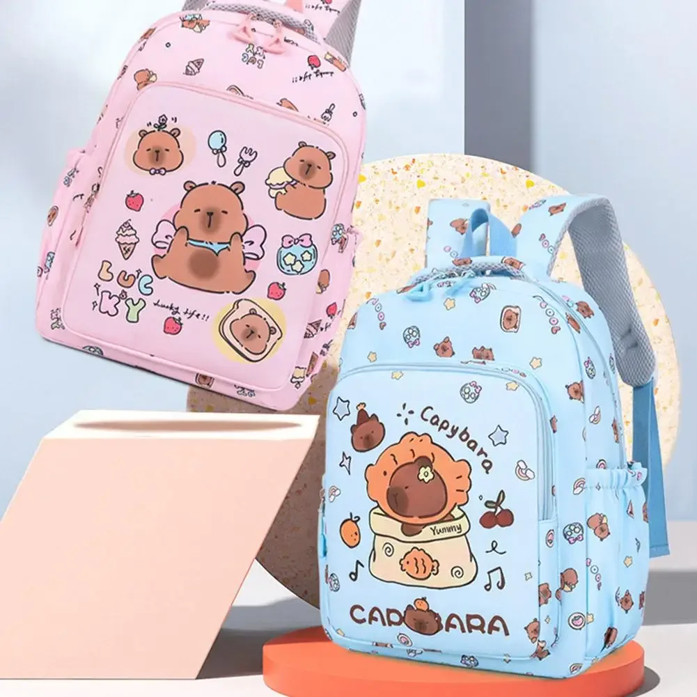 3 pièces/ensemble kawaii capybara sac à dos grande capacité dessin animé adolescent mode nylon léger sac à dos ensemble