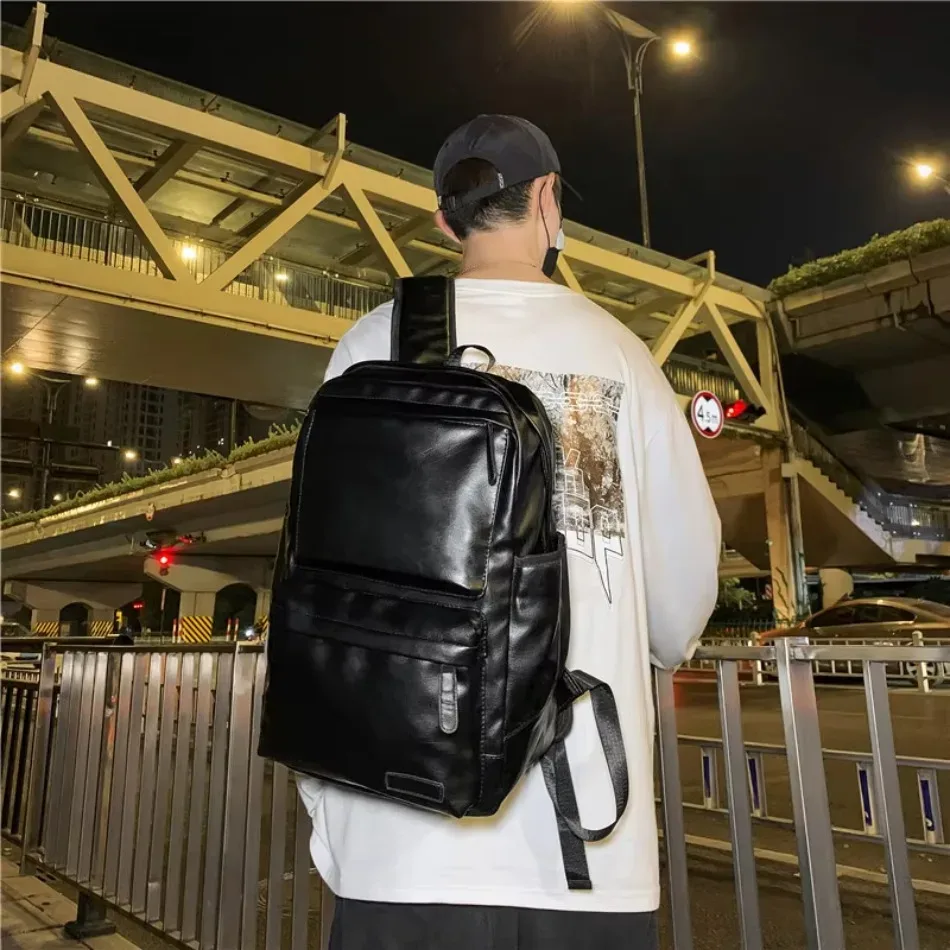 sac à dos pour ordinateur portable pour hommes grand sac à dos de voyage étanche en cuir sac d'école noir doux nouvelles sangles réglables sacs à dos en cuir
