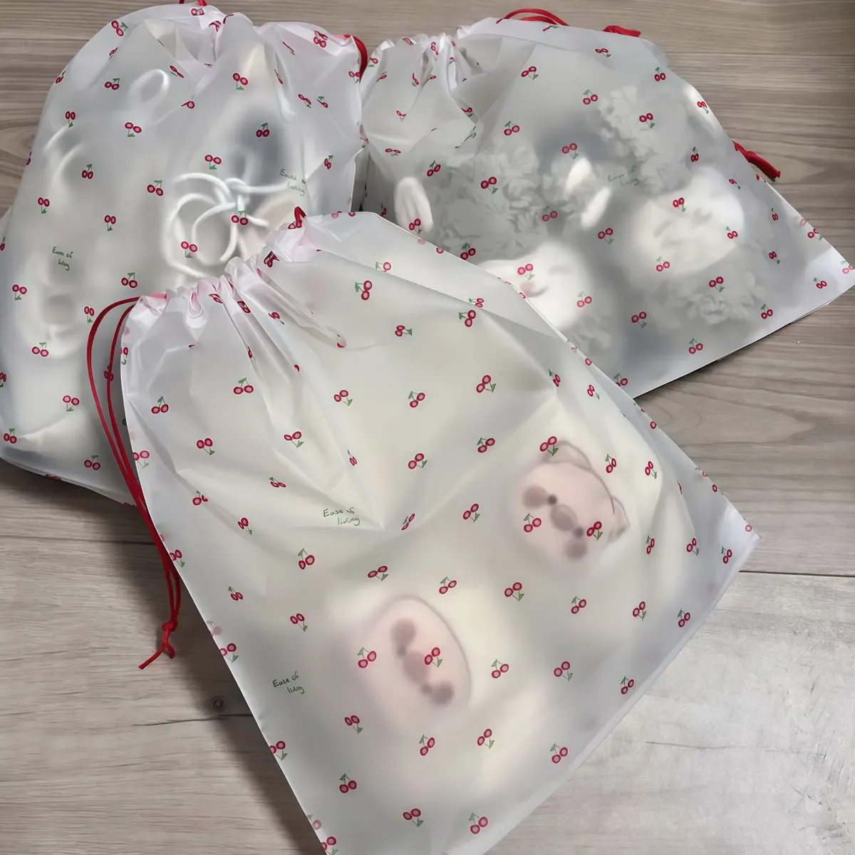 sac à cordon de serrage 40 pièces, sac de rangement pour chaussures de voyage, sac d'emballage transparent pour vêtements de voyage cherry, sac de rangement anti-poussière pour jouets et chaussures