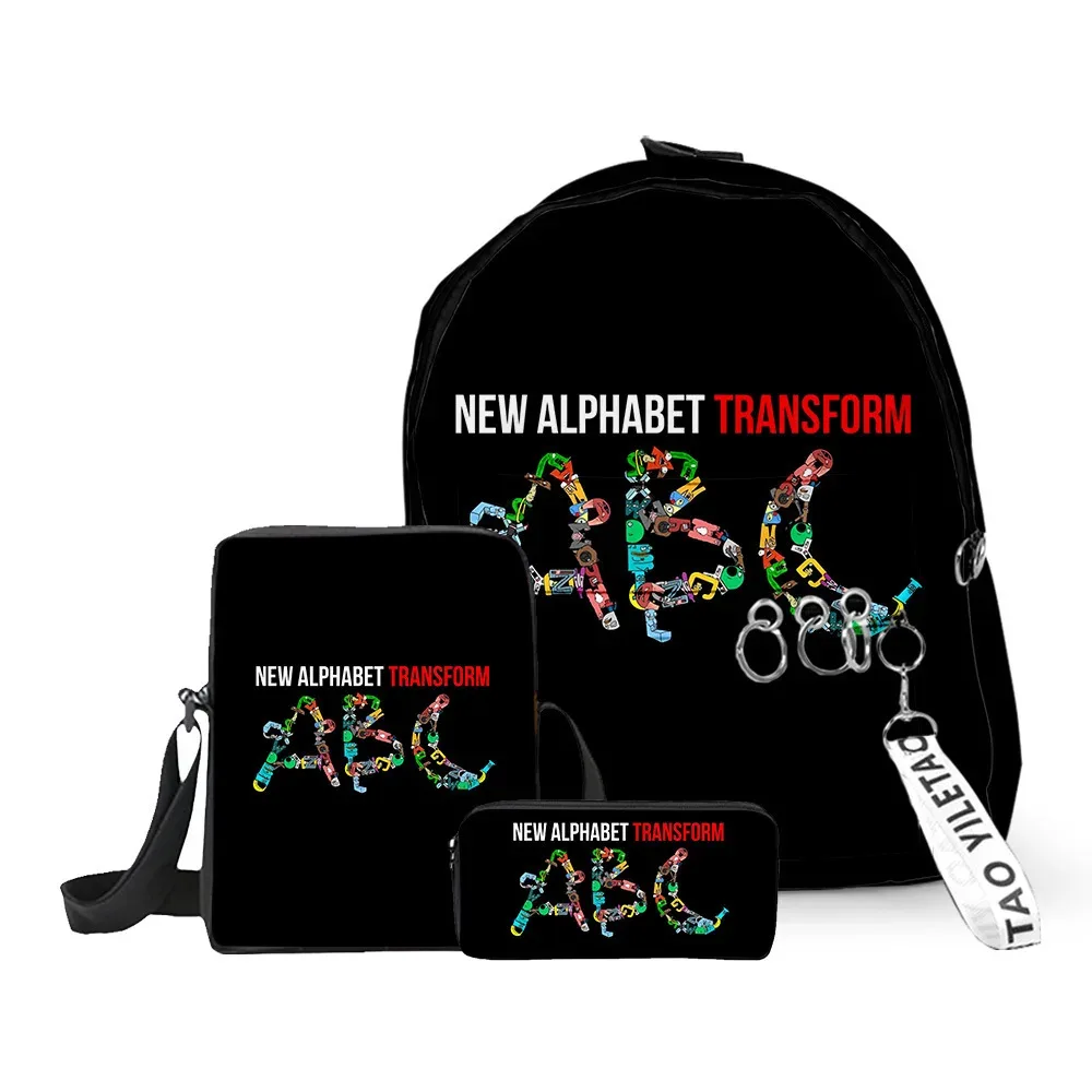 sacs d'école classiques populaires alphabet lore imprimés en 3d, 3 pièces/ensemble, sac à dos pour ordinateur portable, sac à bandoulière incliné, trousse à crayons