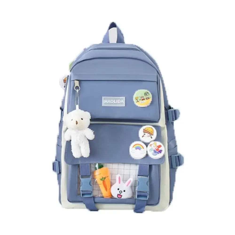sacs décontractés en nylon de grande capacité, sac à dos à bandoulière avec badge de trajet simple, un ensemble de quatre cartables, sac d'école de style coréen pour enfants