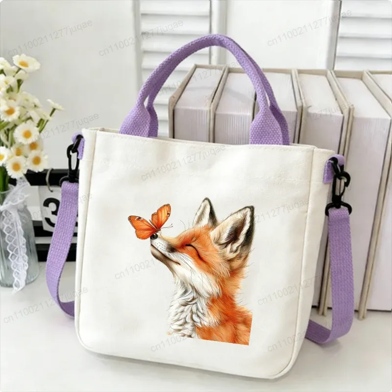 sac à bandoulière en toile motif renard kawaii - sac fourre-tout créatif fantaisie pour femme - sacs à main décontractés légers - sacs de shopping - cadeaux