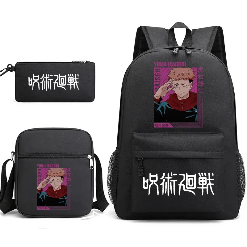 sac à dos anime jujutsu kaisen, trousse à crayons, ensemble de 3 pièces, sac à dos léger pour enfants et adolescents