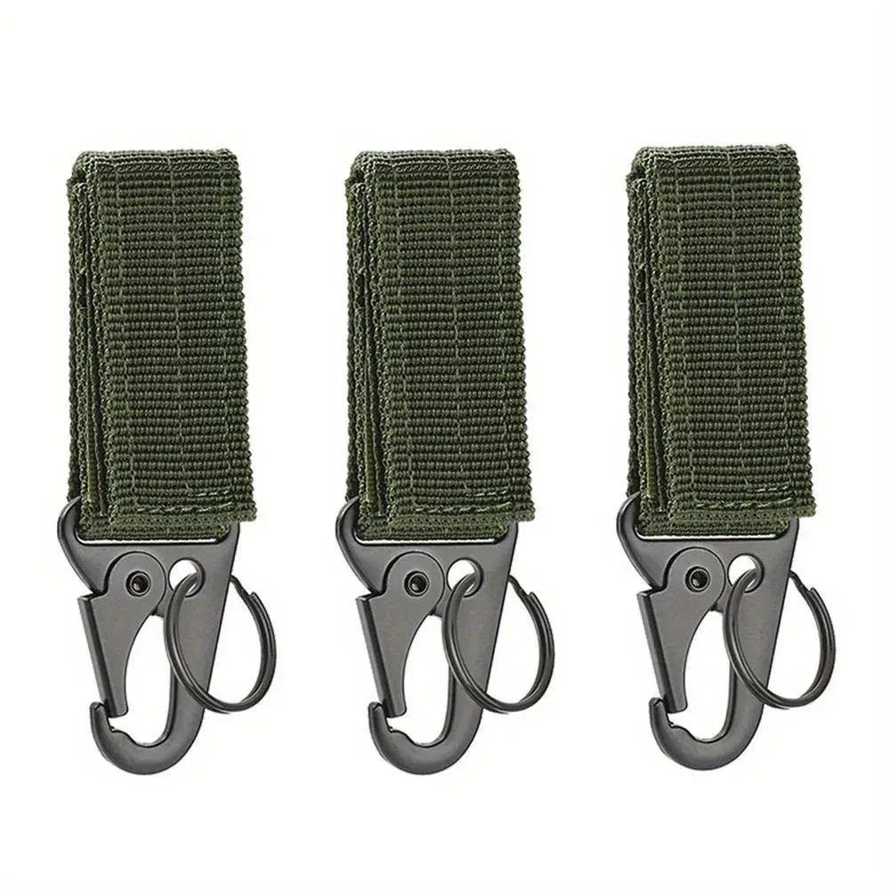 lot de 3 mousquetons tactiques edc pour extérieur, porte-clés en sangle de nylon, support de clés, crochet de ceinture pour sac à dos de camping, boucle de suspension, clip multifonction