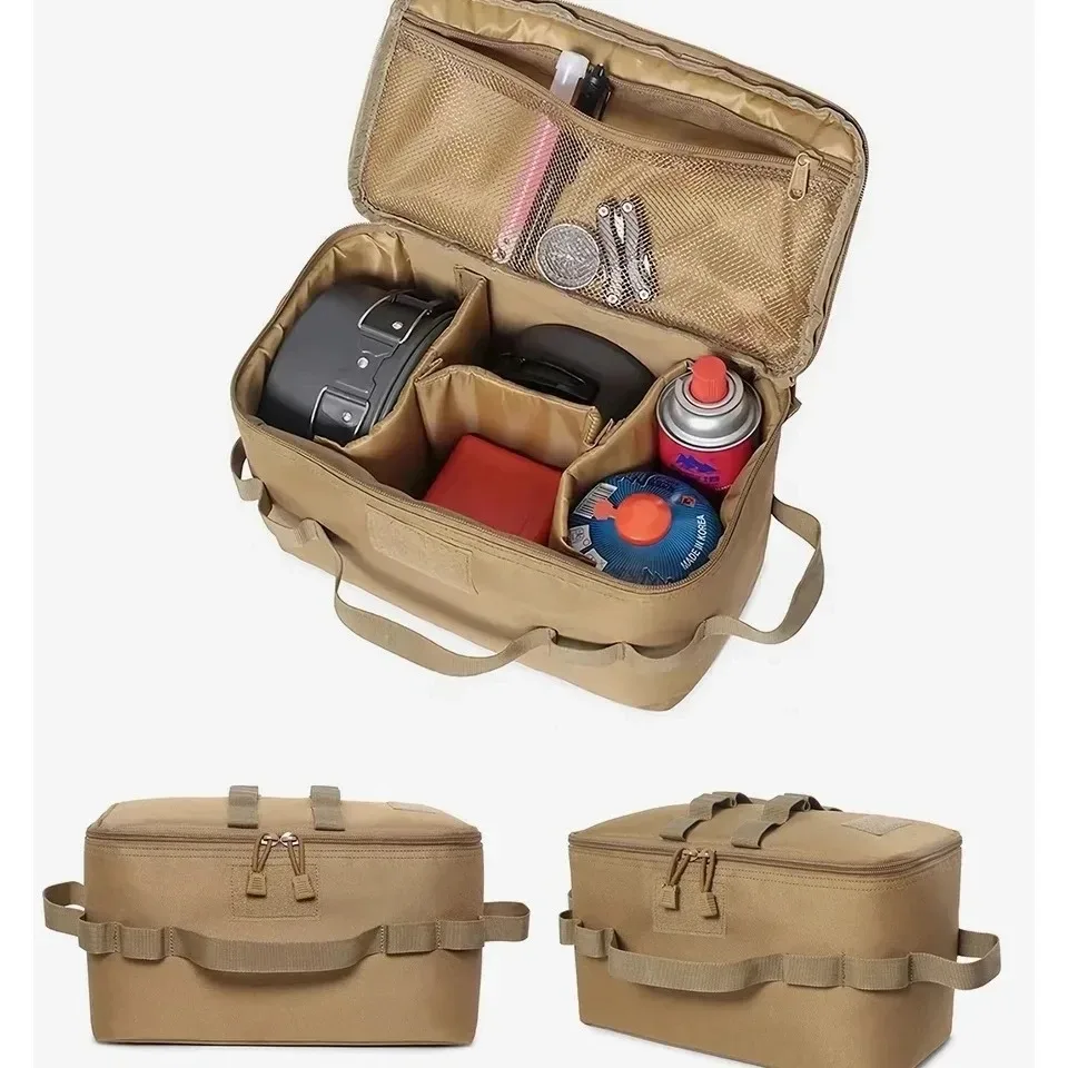 Sac de rangement de camping extérieur grande capacité - Sac à outils pour piquets de sol avec kit d'ustensiles de pique-nique et organisateur de cartouches de gaz