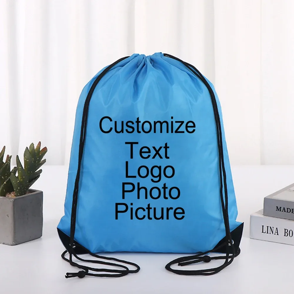 sac à dos de cyclisme avec logo/texte/nom personnalisé, sac à chaussures à cordon de serrage pour vêtements, ceinture étanche, sac de sport portable en nylon