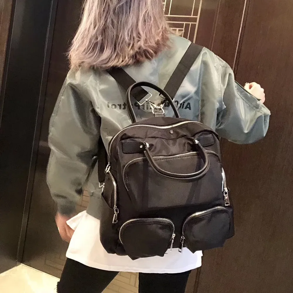 sac à dos coréen unisexe en nylon, sac à main à plusieurs poches, polyvalent, mode, voyage, décontracté, sac à bandoulière simple, sacs à dos