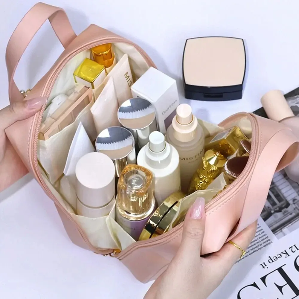 trousse de maquillage portable en cuir pu pour femme, sac de rangement cosmétique étanche, sac de lavage de voyage, grande capacité, coque tendance, 2 pièces