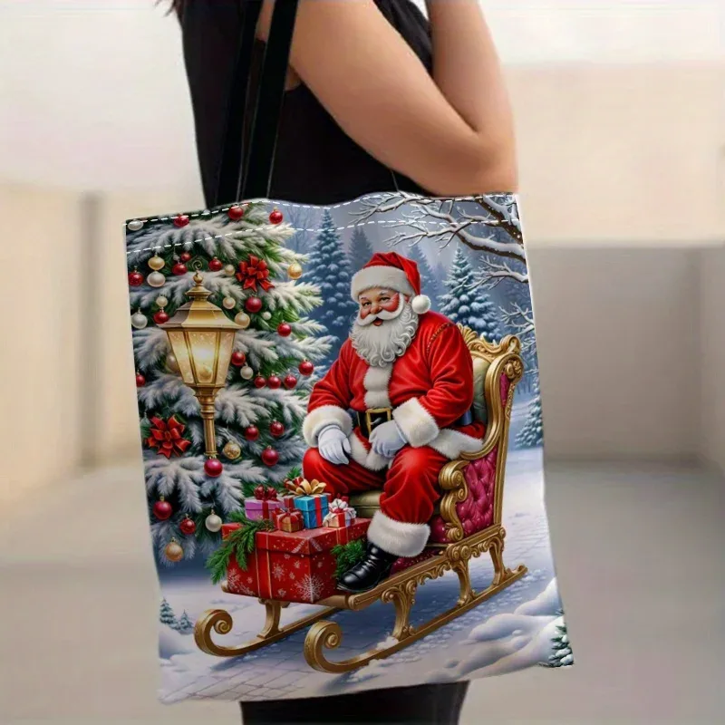 sac fourre-tout style ski père noël, sac pliable à thème de noël, grande capacité, sac de courses réutilisable, accessoires festifs