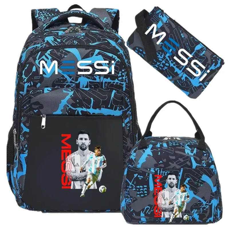 sac à dos de football messi, camouflage, pour étudiants, sac d'école pour ordinateur portable, sac à dos de grande capacité, pour femmes et hommes, loisirs, voyage, mochila 3 pièces