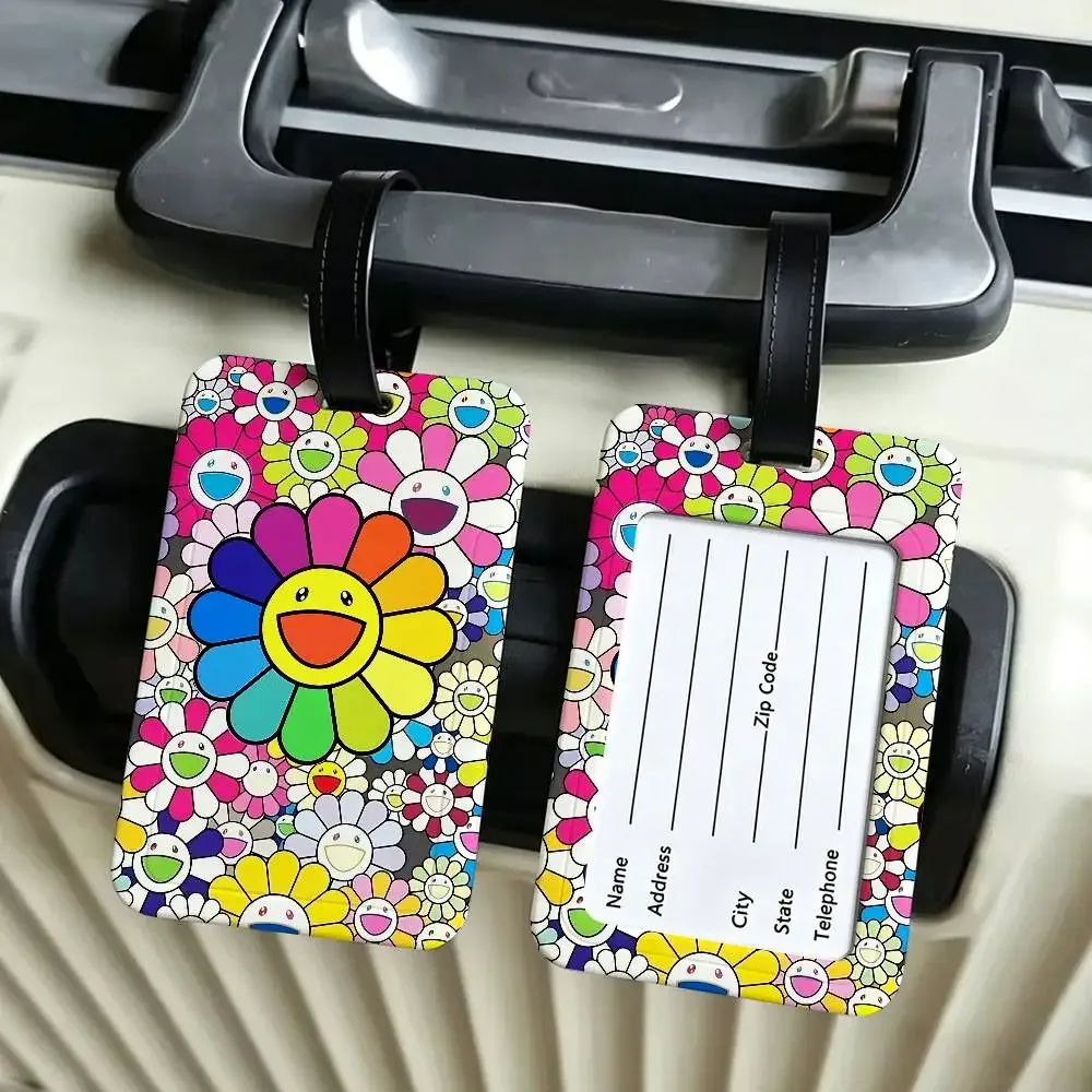 étiquette de bagage en pvc imperméable t-takashi murakami avec carte d'information, étiquette d'identification anti-perte pour bagages, sac à dos scolaire
