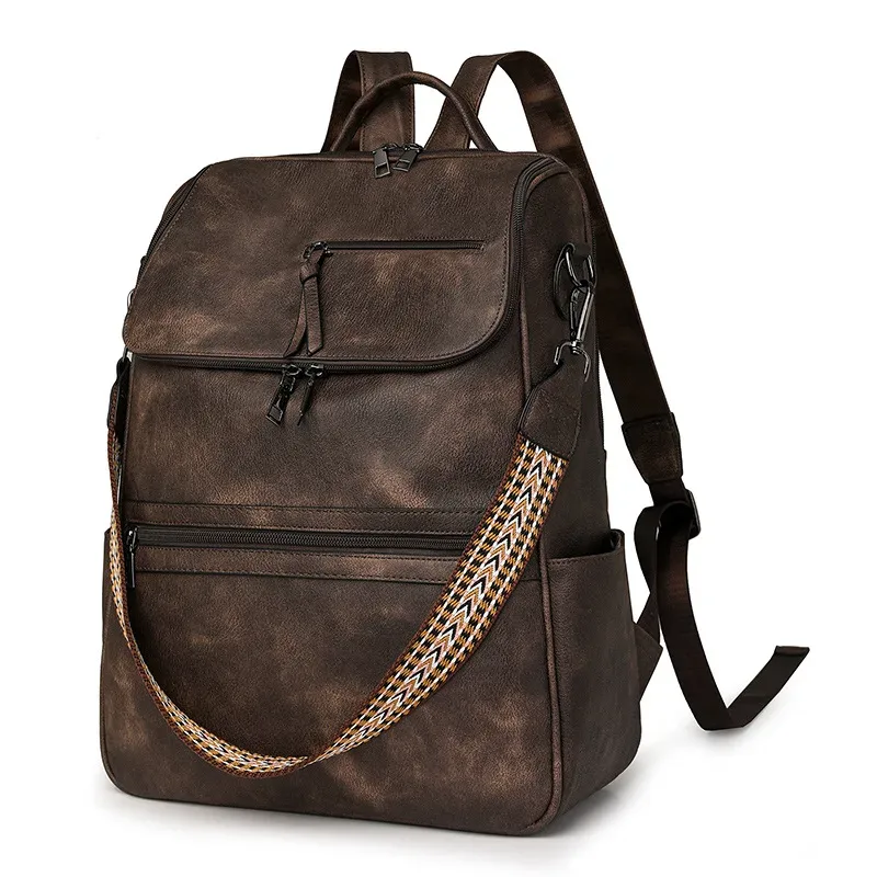 nouveau 2025 femmes grand sac à dos pour ordinateur portable en cuir 15.6 pouces étanche décontracté mode affaires rétro voyage sac à bandoulière pour collège