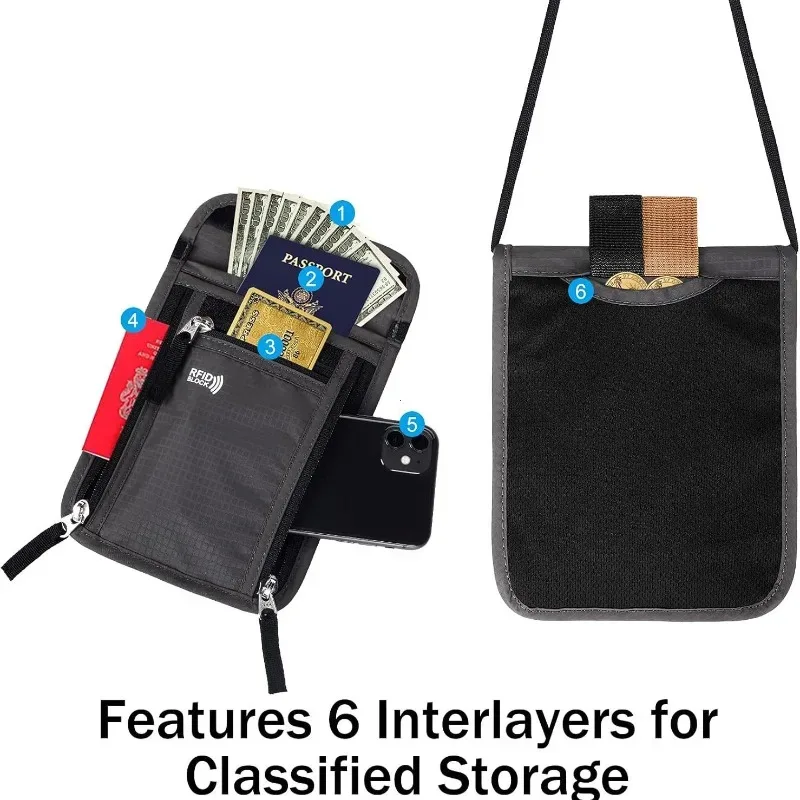 Pochette de voyage, portefeuille de cou, porte-passeport familial, étui de rangement avec blocage RFID, portefeuille de voyage, accessoires de voyage