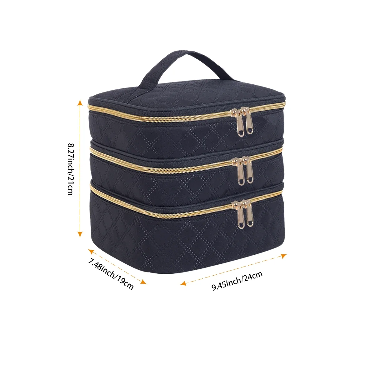 trousse de maquillage matelassurera à 3 couches, grande capacité, adaptée aux voyages et à la maison