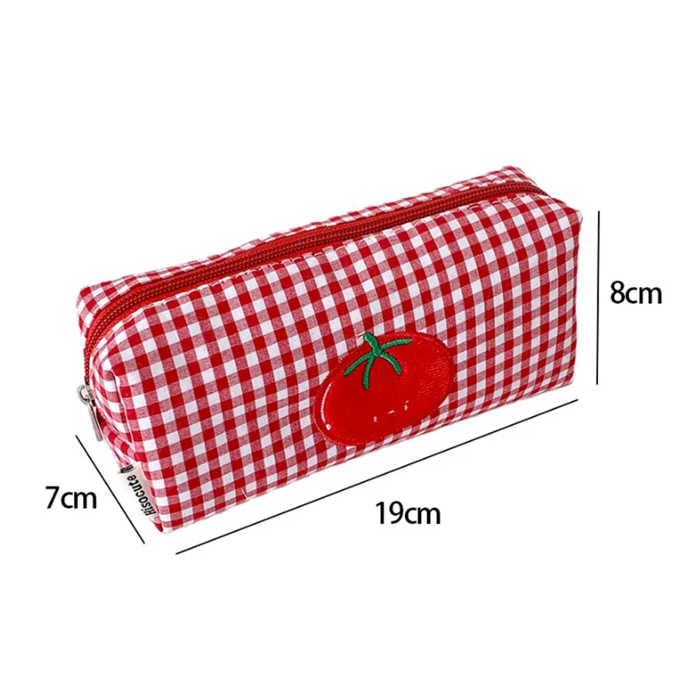 sac de maquillage à carreaux couleur tomate, sac de rangement pour pinceaux de maquillage, trousse à crayons portable de grande capacité