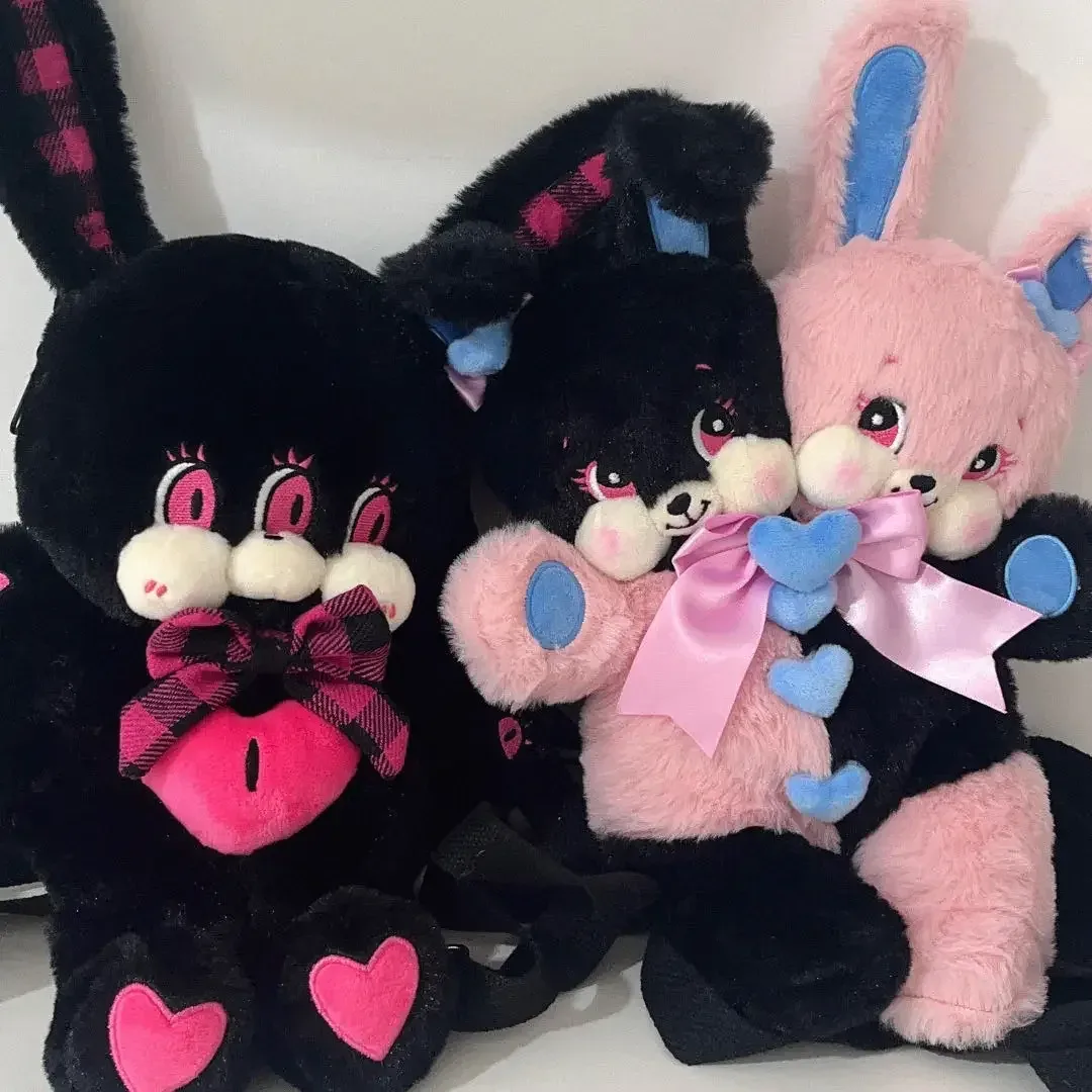 sac à dos en peluche lapin à double tête, design original, sac messager